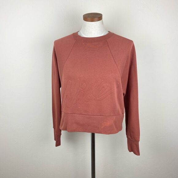 Nike Dri Fit Get Fit Fleece Training Crop Sweatshirt - Burnt Orange - Picture 2 of 7